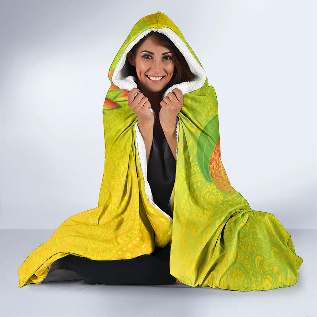 Hawaiian Mango Hooded Blanket Polynesian Art Pattern and Kakau Tattoo