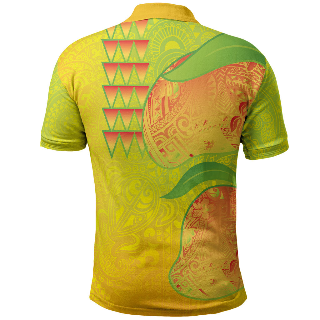 Hawaiian Mango Polo Shirt Polynesian Art Pattern and Kakau Tattoo