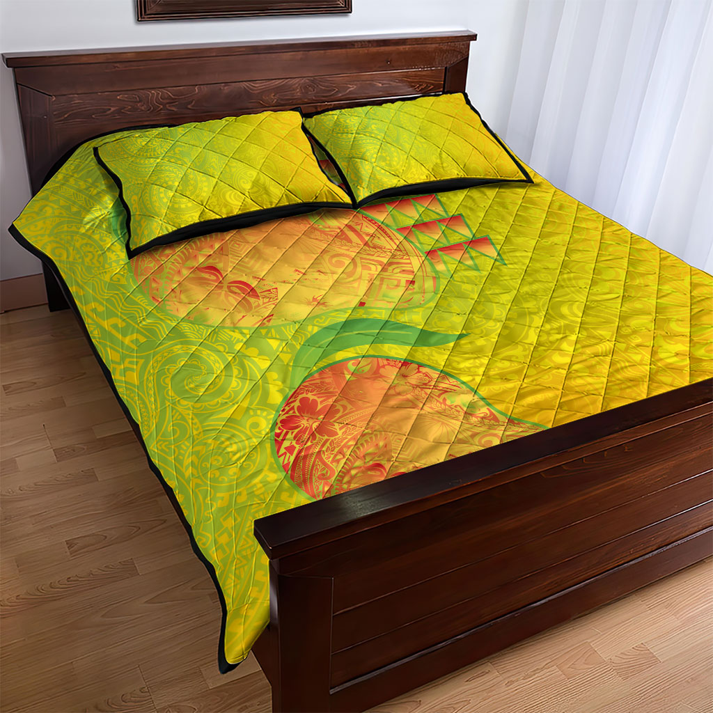 Hawaiian Mango Quilt Bed Set Polynesian Art Pattern and Kakau Tattoo