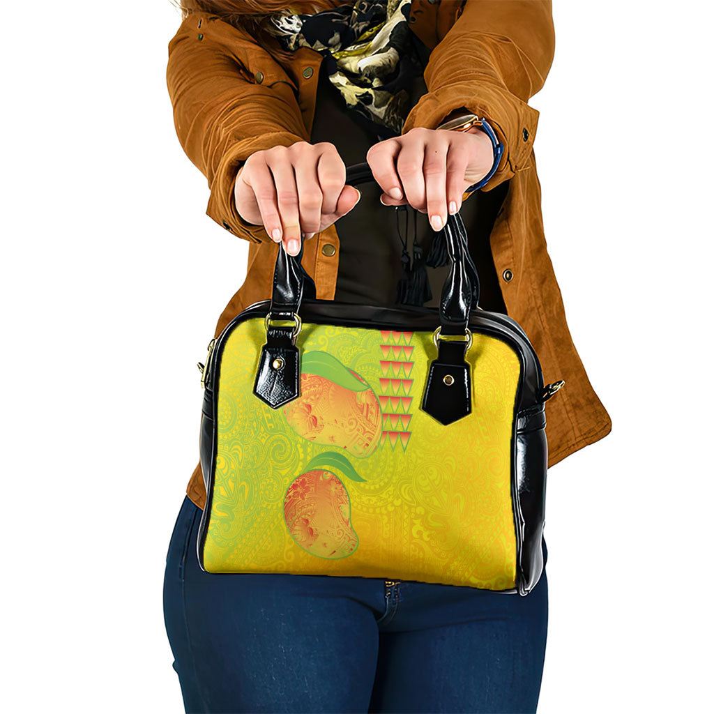 Hawaiian Mango Shoulder Handbag Polynesian Art Pattern and Kakau Tattoo