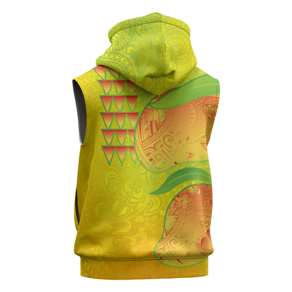 Hawaiian Mango Sleeveless Hoodie Polynesian Art Pattern and Kakau Tattoo