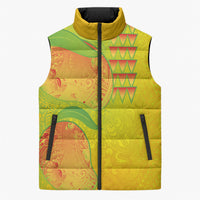 Hawaiian Mango Sleeveless Puffer Jacket Polynesian Art Pattern and Kakau Tattoo