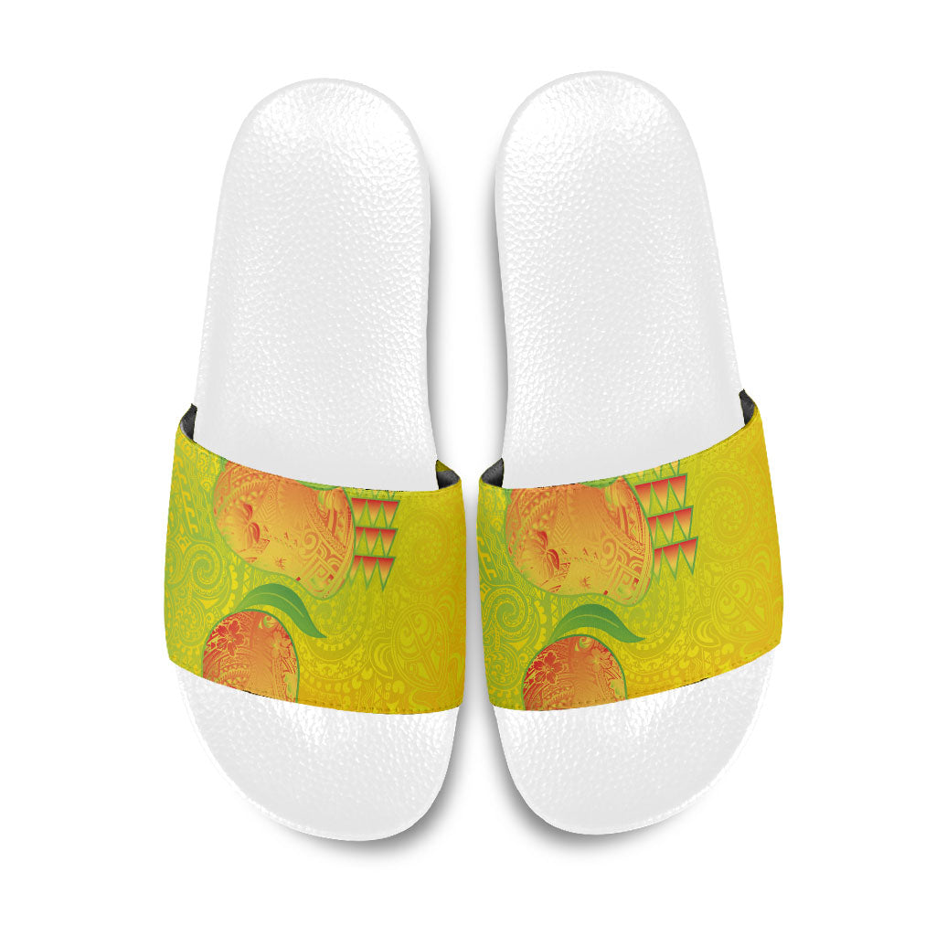 Hawaiian Mango Slide Sandals Polynesian Art Pattern and Kakau Tattoo