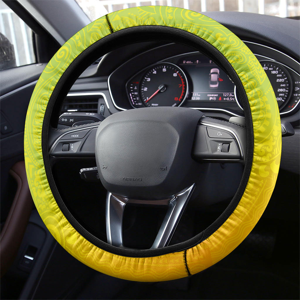 Hawaiian Mango Steering Wheel Cover Polynesian Art Pattern and Kakau Tattoo