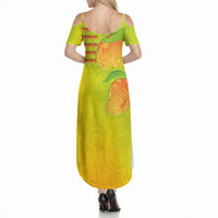 Hawaiian Mango Summer Maxi Dress Polynesian Art Pattern and Kakau Tattoo