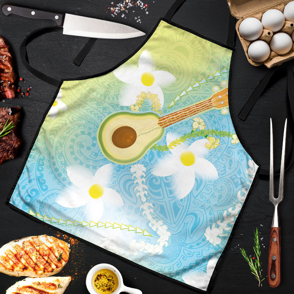 Hawaiian Ukulele Avocado Apron Leis and Polynesian Pattern