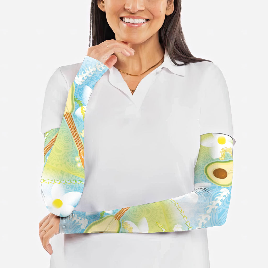 Hawaiian Ukulele Avocado Arm Sleeves Leis and Polynesian Pattern