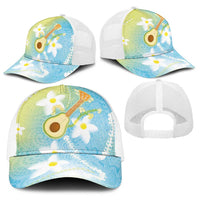 Hawaiian Ukulele Avocado Baseball Net Cap Leis and Polynesian Pattern