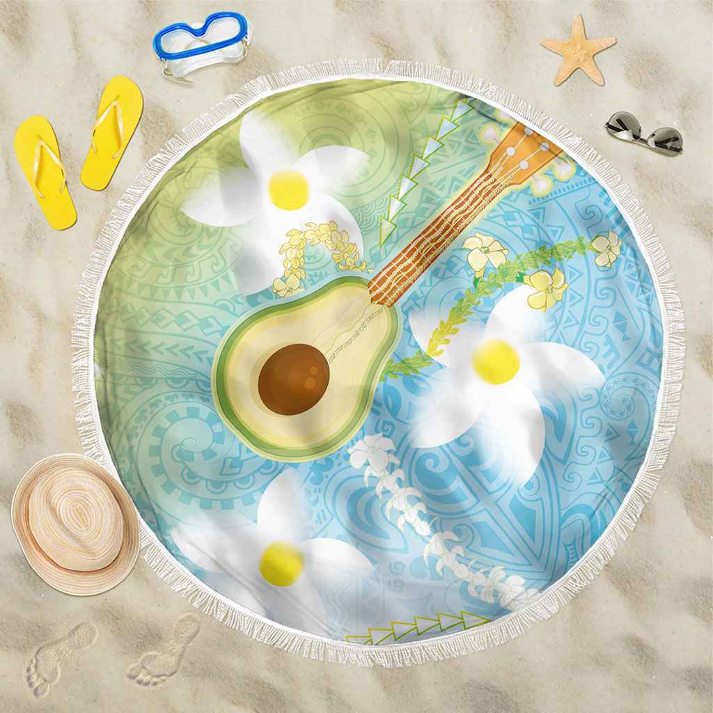 Hawaiian Ukulele Avocado Beach Blanket Leis and Polynesian Pattern