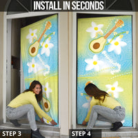 Hawaiian Ukulele Avocado Door Cover Leis and Polynesian Pattern