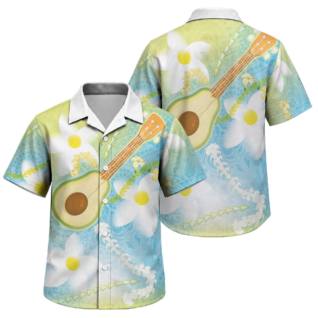 Hawaiian Ukulele Avocado Family Matching Long Sleeve Bodycon Dress and Hawaiian Shirt Leis and Polynesian Pattern