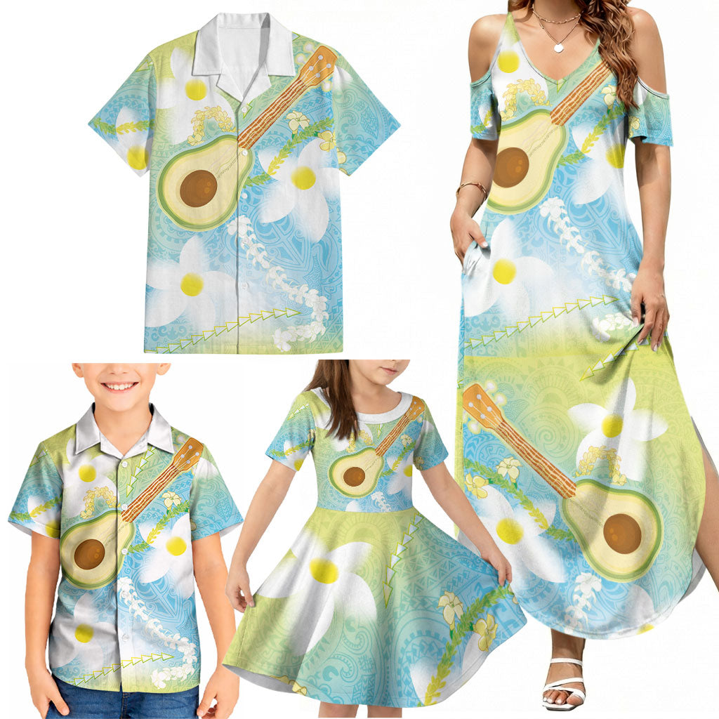 Hawaiian Ukulele Avocado Family Matching Summer Maxi Dress and Hawaiian Shirt Leis and Polynesian Pattern LT03 - Polynesian Pride