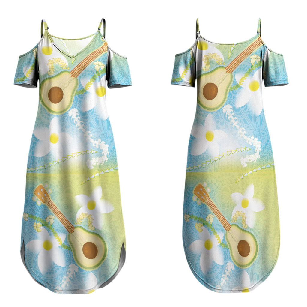 Hawaiian Ukulele Avocado Family Matching Summer Maxi Dress and Hawaiian Shirt Leis and Polynesian Pattern