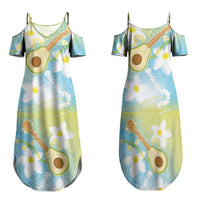 Hawaiian Ukulele Avocado Family Matching Summer Maxi Dress and Hawaiian Shirt Leis and Polynesian Pattern
