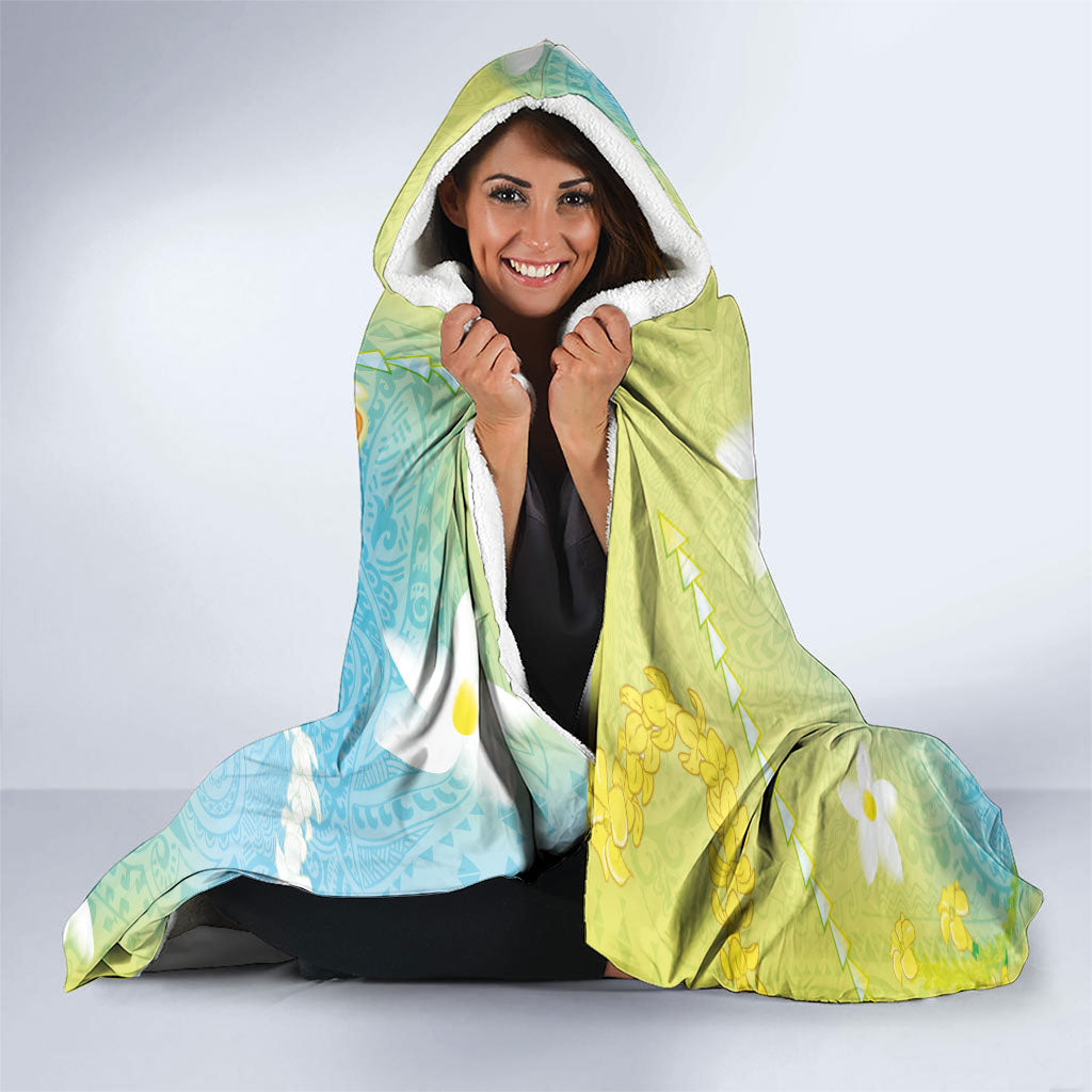 Hawaiian Ukulele Avocado Hooded Blanket Leis and Polynesian Pattern