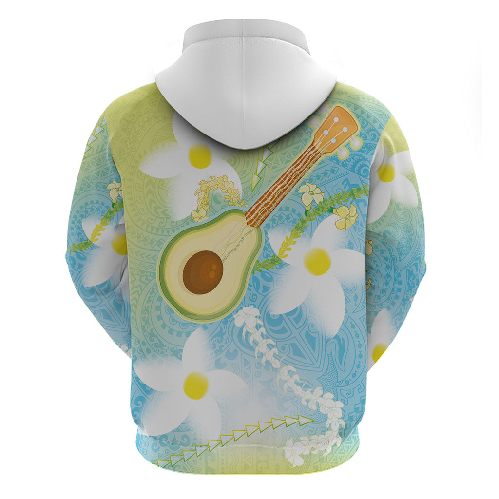 Hawaiian Ukulele Avocado Hoodie Leis and Polynesian Pattern