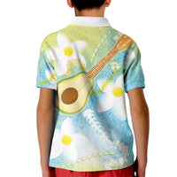 Hawaiian Ukulele Avocado Kid Polo Shirt Leis and Polynesian Pattern