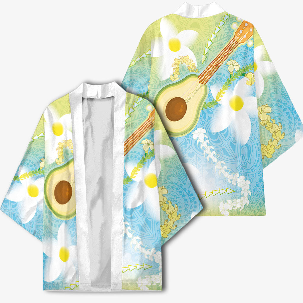 Hawaiian Ukulele Avocado Kimono Leis and Polynesian Pattern