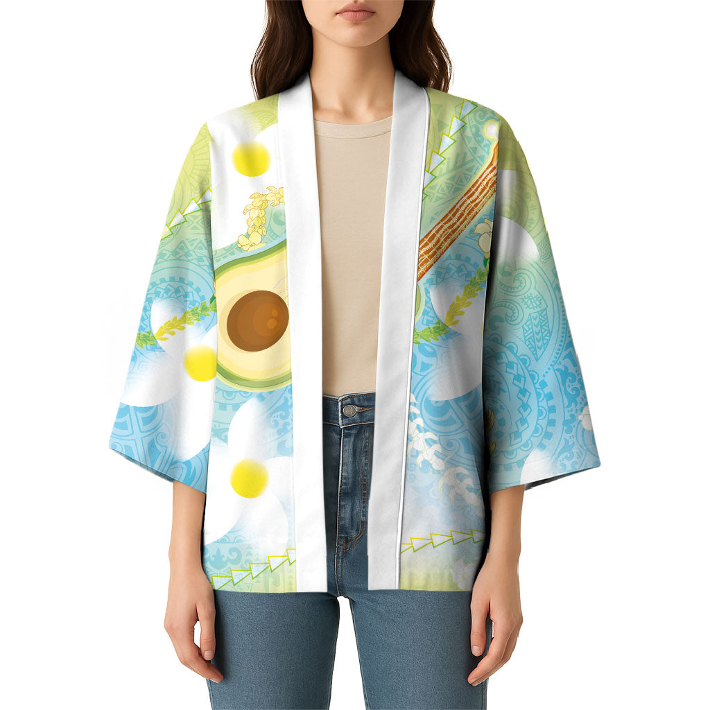 Hawaiian Ukulele Avocado Kimono Leis and Polynesian Pattern