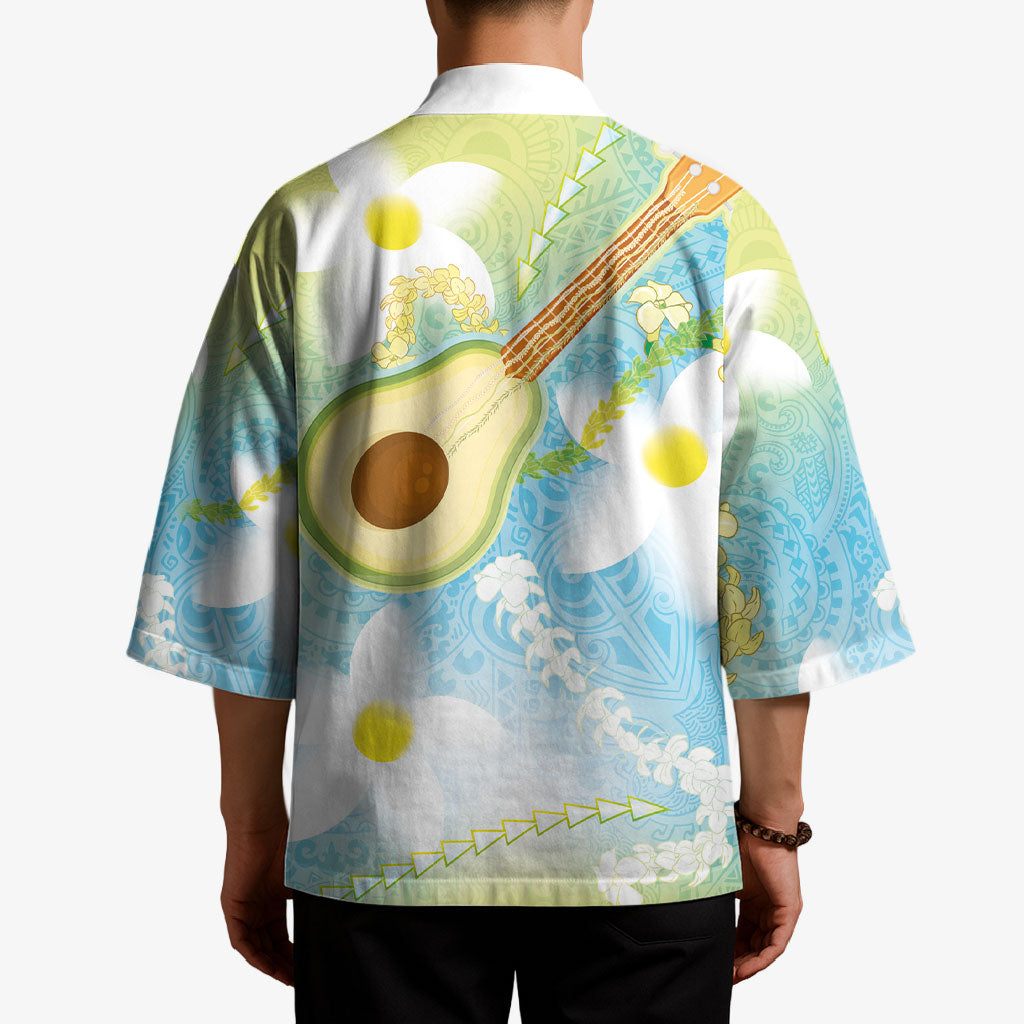 Hawaiian Ukulele Avocado Kimono Leis and Polynesian Pattern