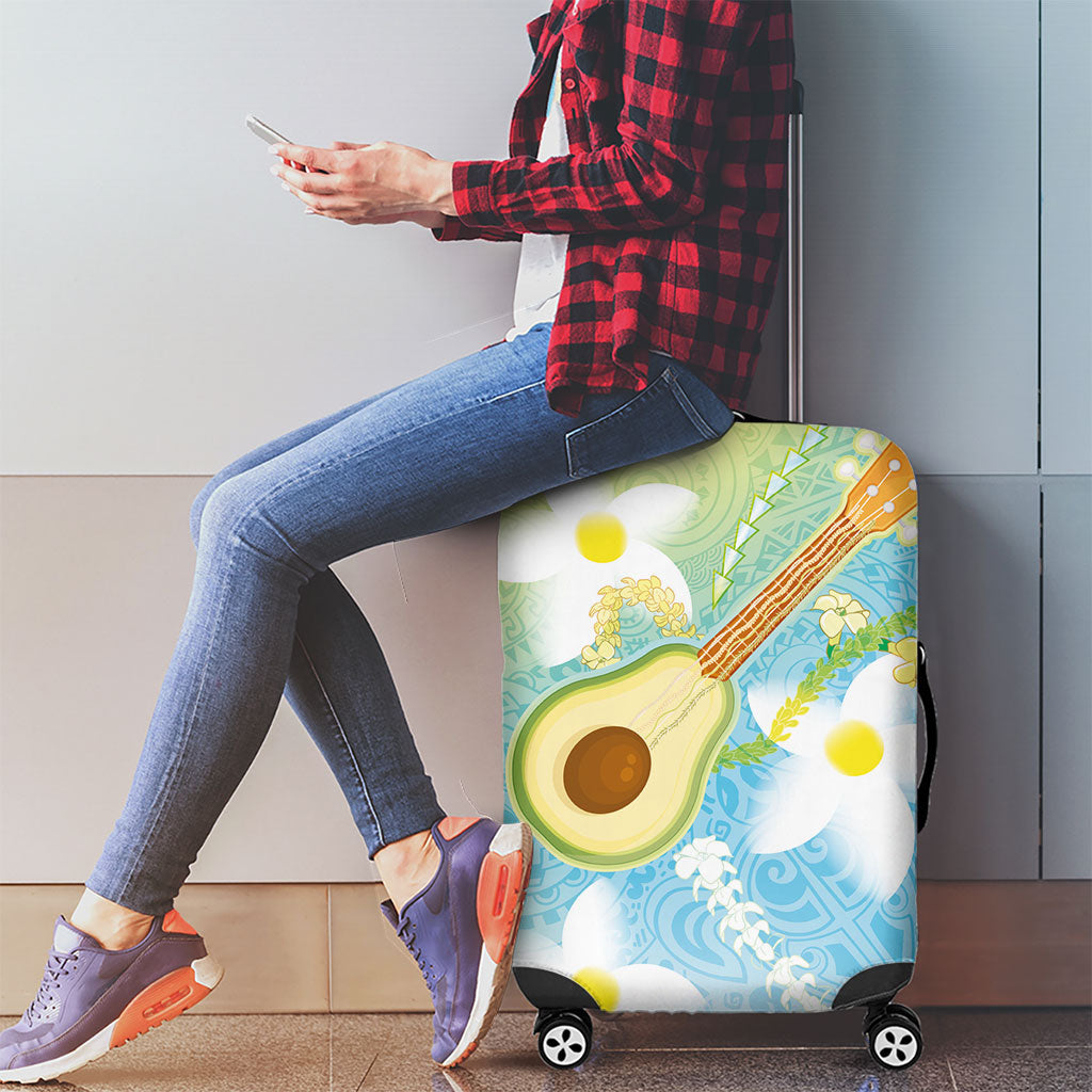 Hawaiian Ukulele Avocado Luggage Cover Leis and Polynesian Pattern
