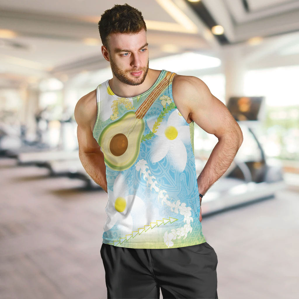 Hawaiian Ukulele Avocado Men Tank Top Leis and Polynesian Pattern
