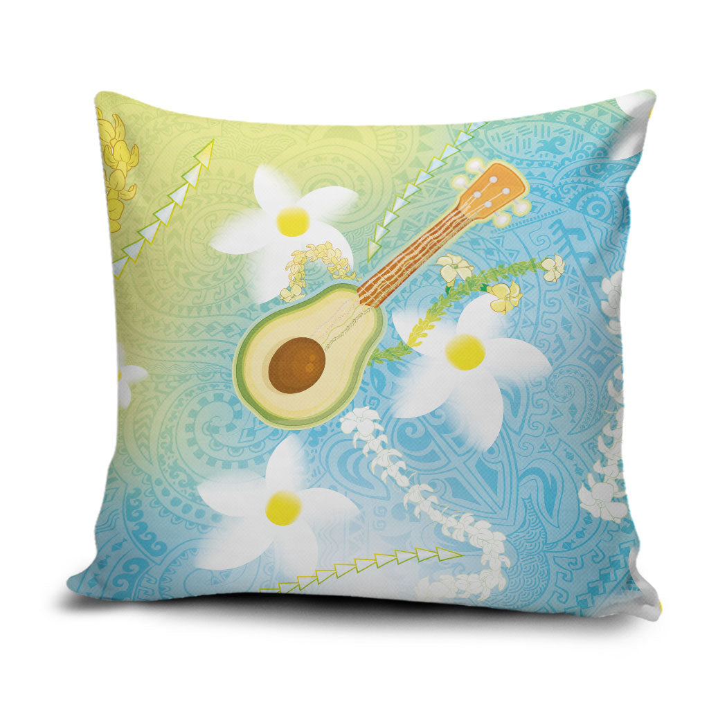 Hawaiian Ukulele Avocado Pillow Cover Leis and Polynesian Pattern