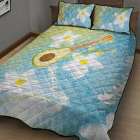 Hawaiian Ukulele Avocado Quilt Bed Set Leis and Polynesian Pattern