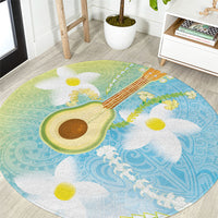 Hawaiian Ukulele Avocado Round Carpet Leis and Polynesian Pattern