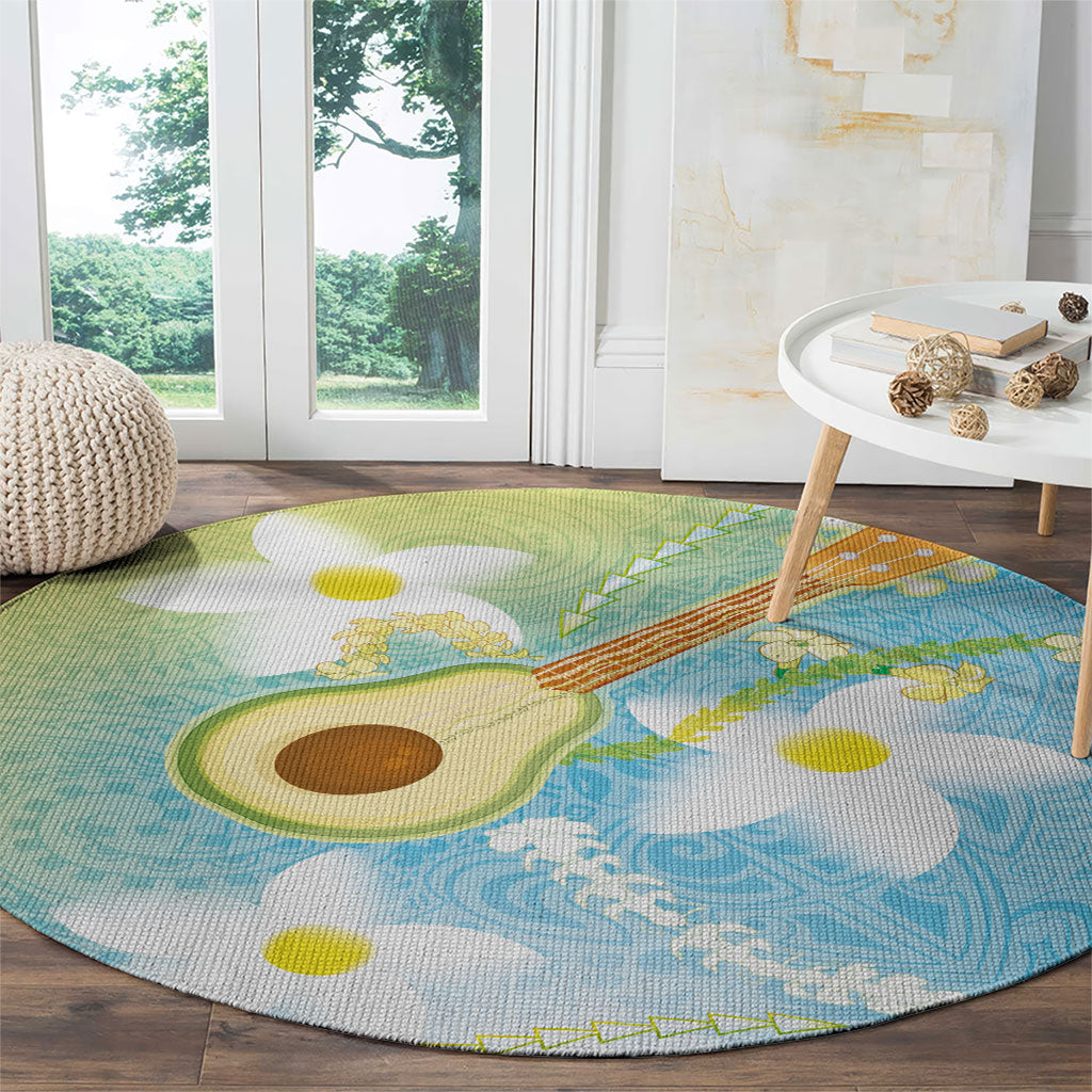 Hawaiian Ukulele Avocado Round Carpet Leis and Polynesian Pattern