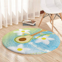 Hawaiian Ukulele Avocado Round Carpet Leis and Polynesian Pattern