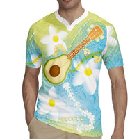Hawaiian Ukulele Avocado Rugby Jersey Leis and Polynesian Pattern