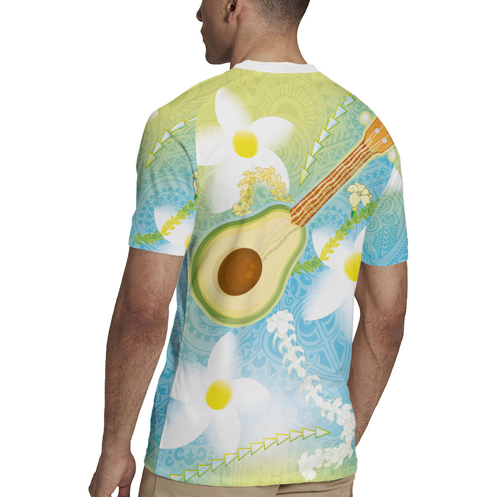 Hawaiian Ukulele Avocado Rugby Jersey Leis and Polynesian Pattern