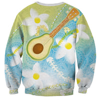 Hawaiian Ukulele Avocado Sweatshirt Leis and Polynesian Pattern