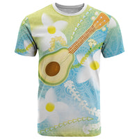Hawaiian Ukulele Avocado T Shirt Leis and Polynesian Pattern