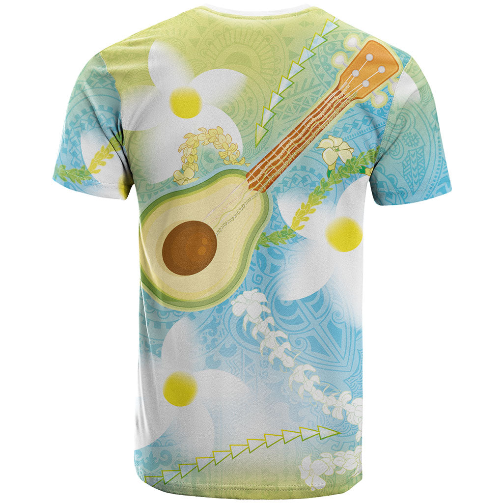 Hawaiian Ukulele Avocado T Shirt Leis and Polynesian Pattern