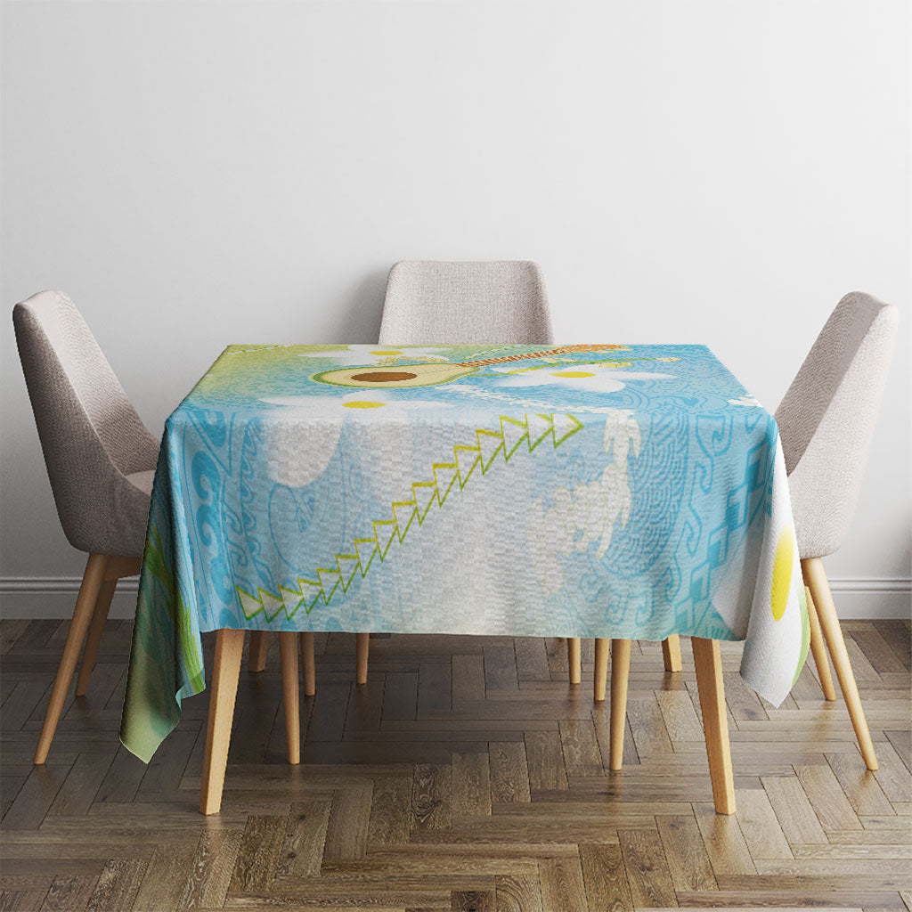 Hawaiian Ukulele Avocado Tablecloth Leis and Polynesian Pattern