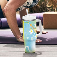 Hawaiian Ukulele Avocado Tumbler With Handle Leis and Polynesian Pattern