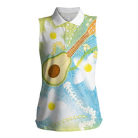 Hawaiian Ukulele Avocado Women Sleeveless Polo Shirt Leis and Polynesian Pattern