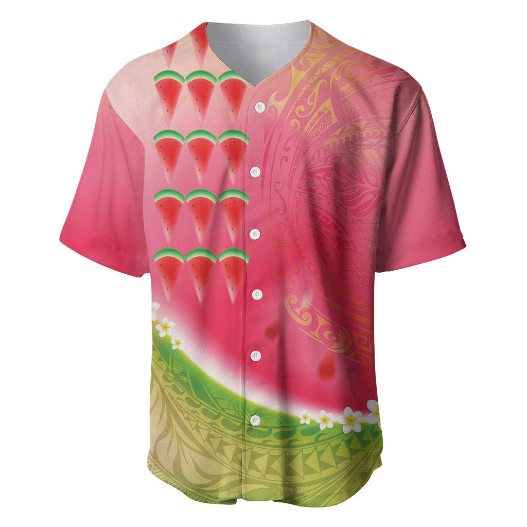 Hawaiian Watermelon Baseball Jersey with Kakau Art Tattoo