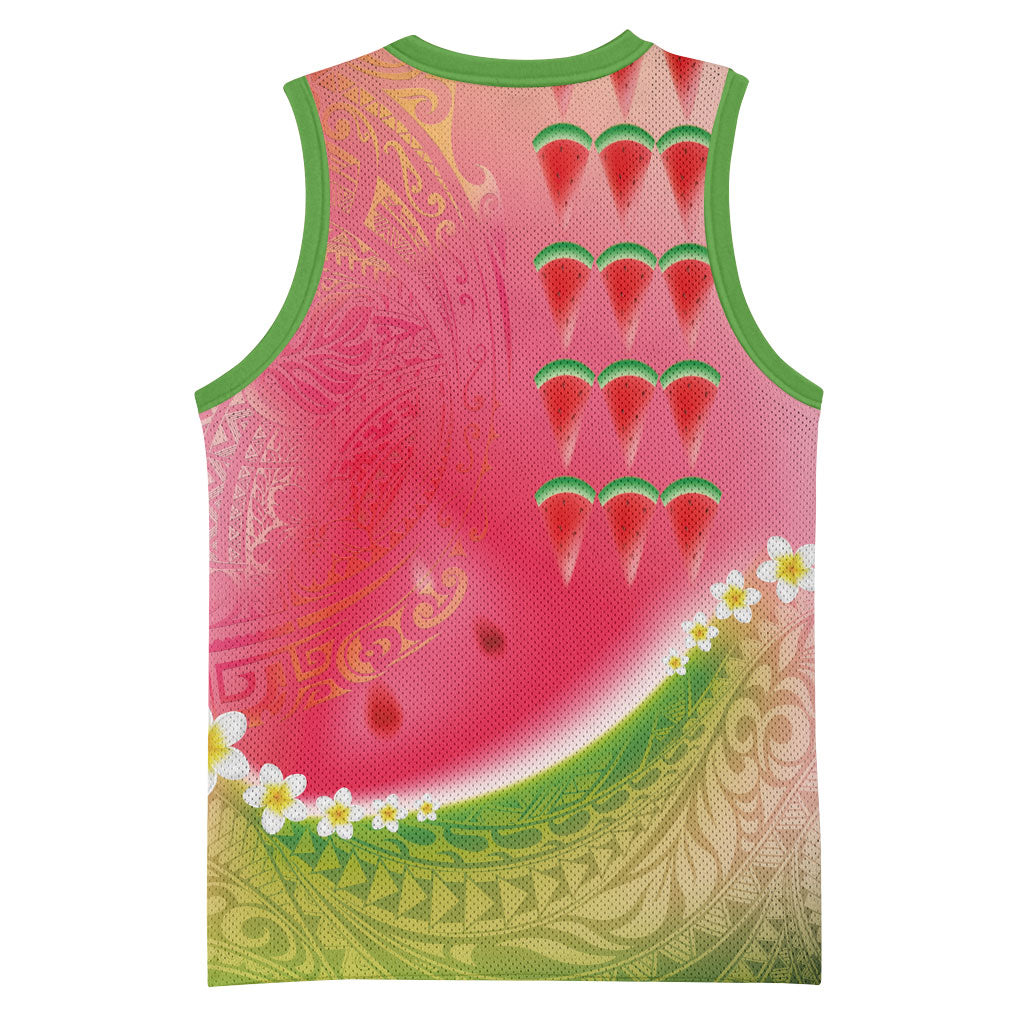 Hawaiian Watermelon Basketball Jersey with Kakau Art Tattoo