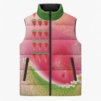Hawaiian Watermelon Sleeveless Puffer Jacket with Kakau Art Tattoo