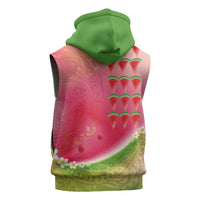 Hawaiian Watermelon Sleeveless Zip Hoodie with Kakau Art Tattoo