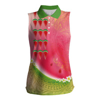 Hawaiian Watermelon Women Sleeveless Polo Shirt with Kakau Art Tattoo