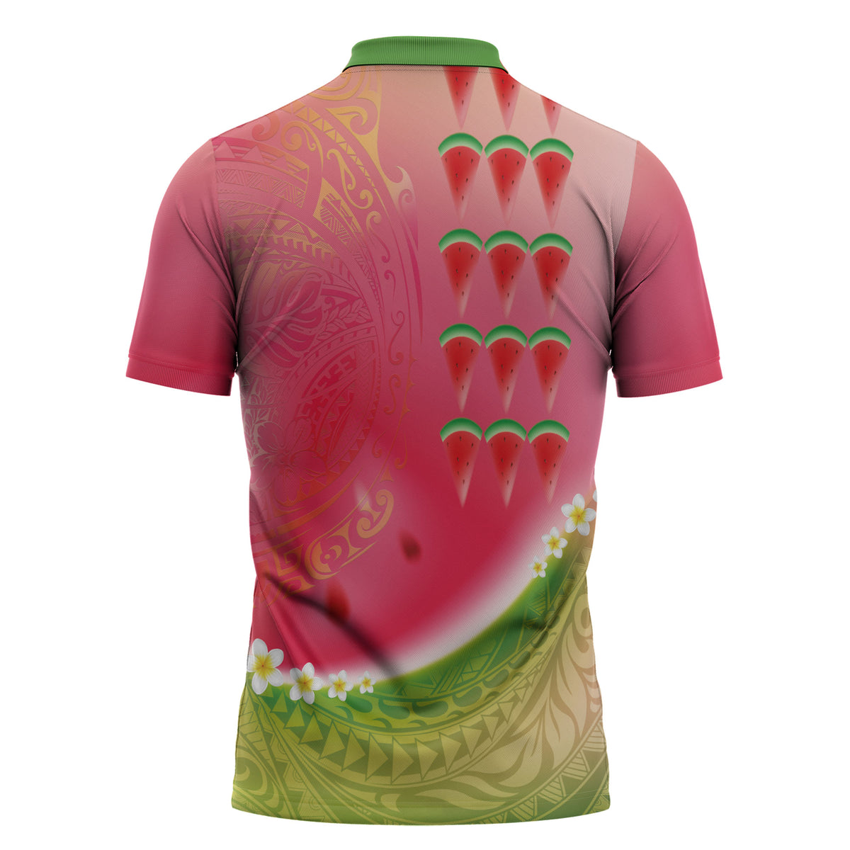 Hawaiian Watermelon Zipper Polo Shirt with Kakau Art Tattoo
