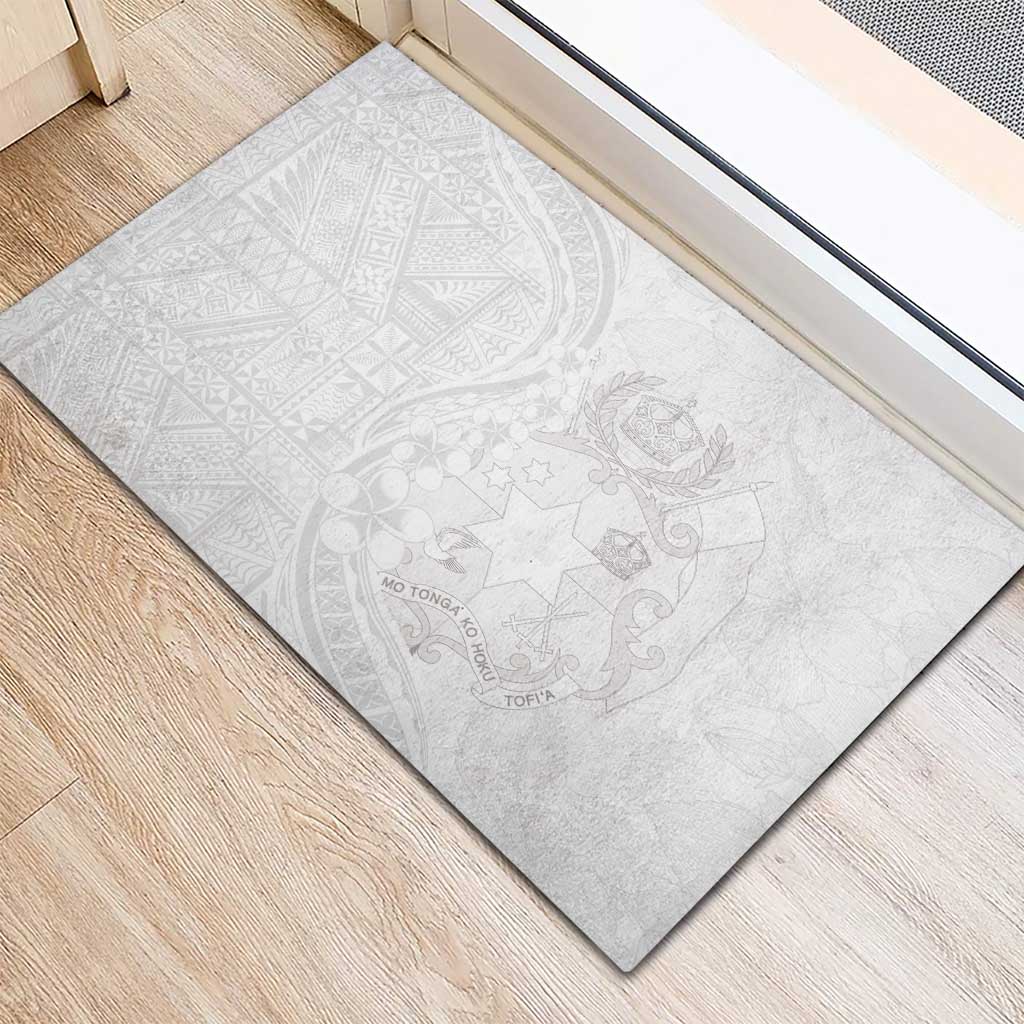 Tonga Faka Sepitema Rubber Doormat Ngatu Pattern with Plumeria and Hibiscus