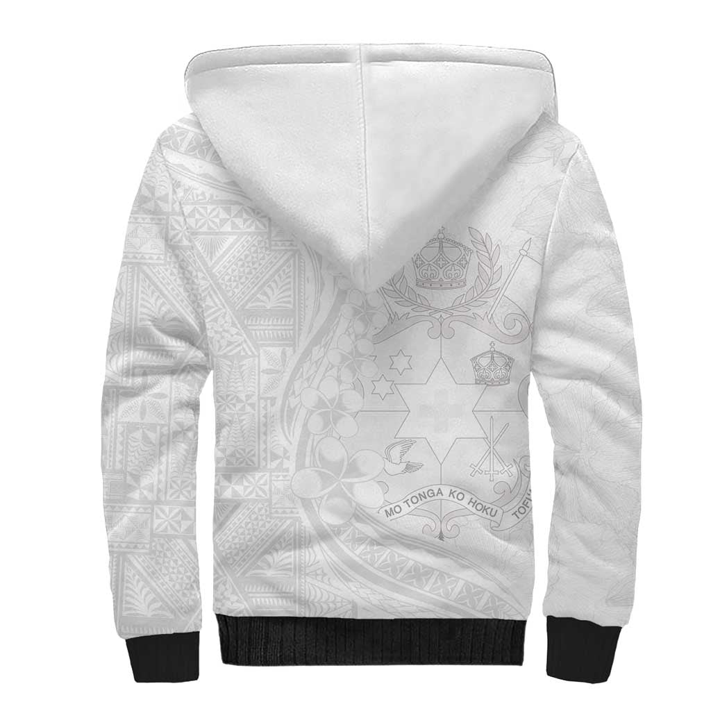 Tonga Faka Sepitema Sherpa Hoodie Ngatu Pattern with Plumeria and Hibiscus
