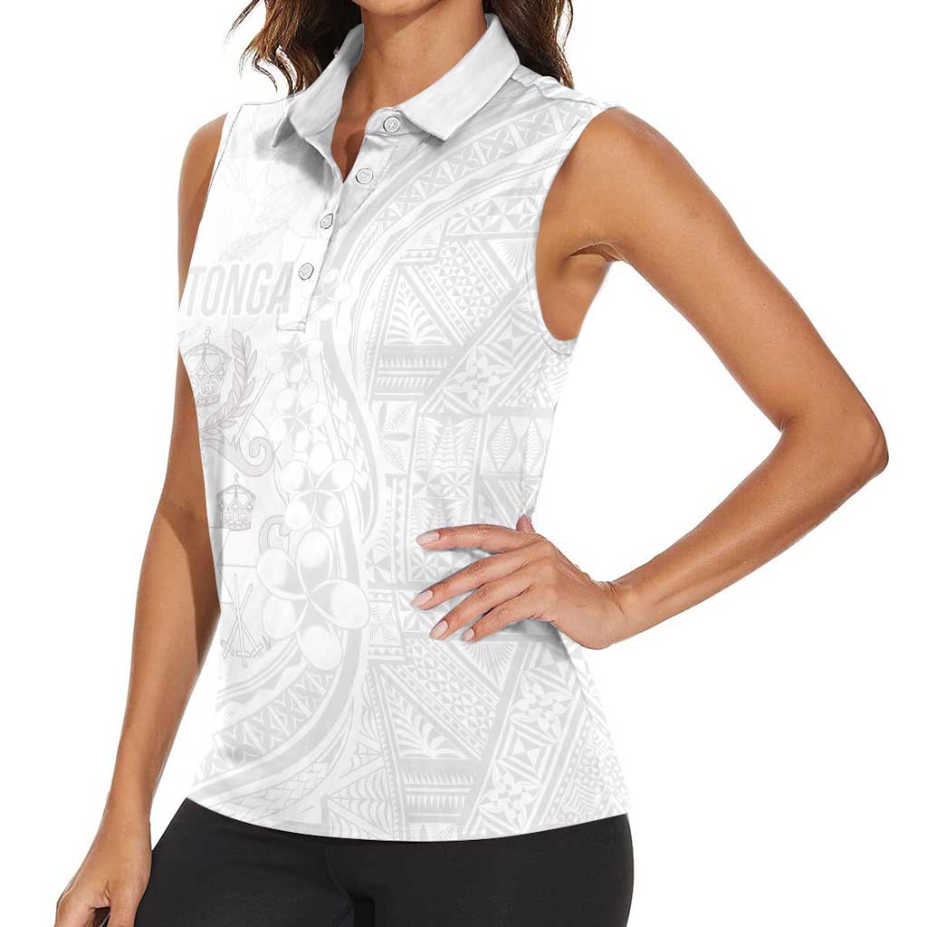 Tonga Faka Sepitema Women Sleeveless Polo Shirt Ngatu Pattern with Plumeria and Hibiscus
