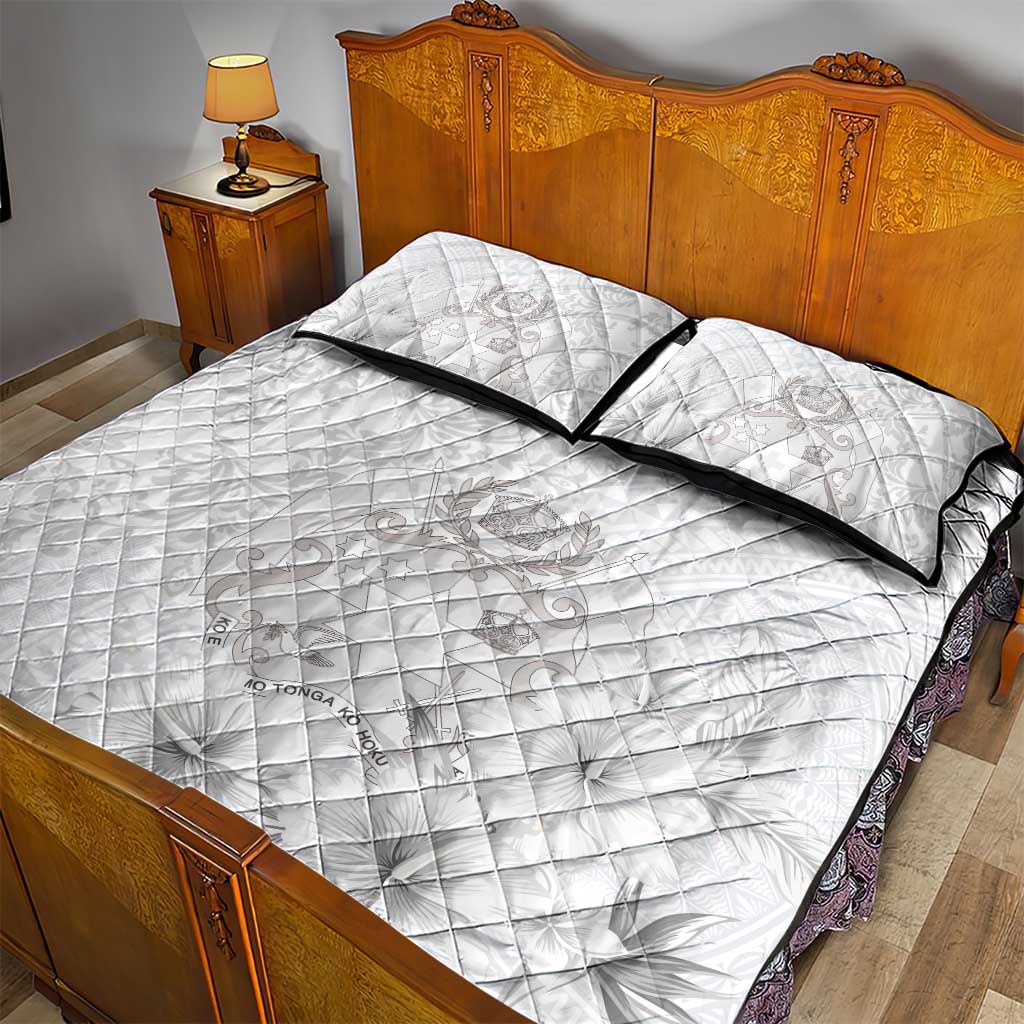 Tonga Faka Sepitema Quilt Bed Set Ngatu and Floral Pattern with Blooming Hibiscus