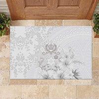 Tonga Faka Sepitema Rubber Doormat Ngatu and Floral Pattern with Blooming Hibiscus
